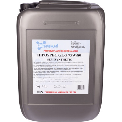 SPECOL OLEJ 75W80 20L GL4/GL5 HIPOSPEC PÓŁSYNTETYCZNY / PRZEKŁADNIOWY