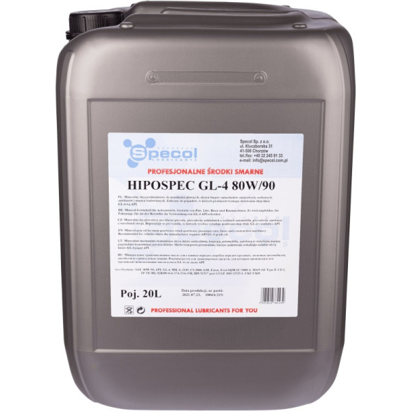 SPECOL OLEJ 80W90 20L GL4 HIPOSPEC/ PRZEKŁADNIOWY