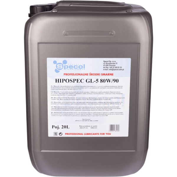 SPECOL OLEJ 80W90 20L GL5 HIPOSPEC/ PRZEKŁADNIOWY