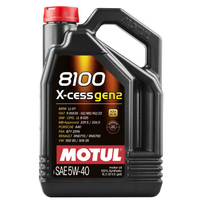 MOTUL OLEJ 5W40 5L 8100 X-CESS GEN2 / 502.00 505.00 / 229.5 226.5 / A40 / B71 2296 / RN0710/700 / LL01 / 9.55535 / LL B-025