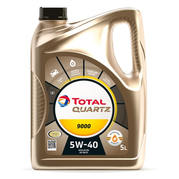 TOTAL OLEJ QUARTZ 5W40 5L 9000 A3/B4 / SN/CF / 229.5 / 502.00 505.00 / PORSCHE A40 / PSA B71 2296 / 9.55535-M2