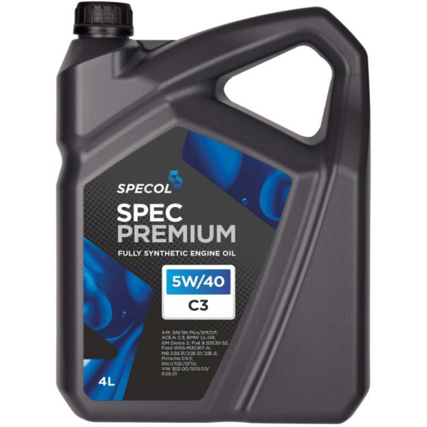 SPECOL OLEJ 5W40 4L PREMIUM C3 SN+/SM/CF / 502.00 505.00 505.01/LL04/DEX2/ 229.31 229.51 226.5/RN17/ A40/9.55535-S2/M2C917A
