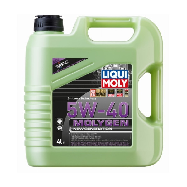 LIQUI MOLY OLEJ 5W40 4L MOLYGEN A3/B4 / SN / LL01 / 9.55535-H2/N2/Z2 / 229.5 / GM-LL-B-025 / A40 / RN0710 / 502.00 505.00