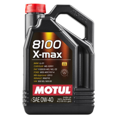 MOTUL OLEJ 0W40 4L 8100 X-MAX A3/B4 / SN / LL01 / 229.5 / 502.00 505.00 / BMW / MB / A40 / WSS M2C 937A