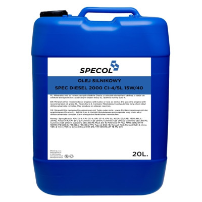 SPECOL OLEJ 15W40 20L SPEC DIESEL 2000 CI-4/SL / 228.2 228.3 229.1 MAN 3275 / VDS 2/3