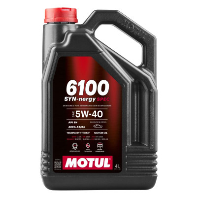 MOTUL OLEJ 5W40 4L 6100 SYN-NERGY SPEC / A3/B4 / SN / LL01 / MS 12991 / 229.5 / A40 / RN0710 / 502.00 505.00 / B71 2296