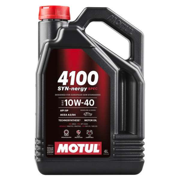 MOTUL OLEJ 10W40 4L 4100 SYN-NERGY SPEC / A3/B4 / SP / 229.3 / B71 2300 / RN0710 / 501.01 505.00