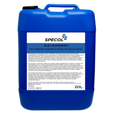 SPECOL OLEJ 5W30 20L PREMIUM / C3 / SN+ / 504.00 507.00 / LL04 / OV 040 1547-D30/G30 / 229.31 229.51 / C30 / 9.55535-S3