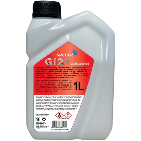 SPECOL PŁYN DO CHŁODNIC 1L RÓŻOWY KONCENTRAT (ODPOWIEDNIK G12+ ORYGINAŁ VW)