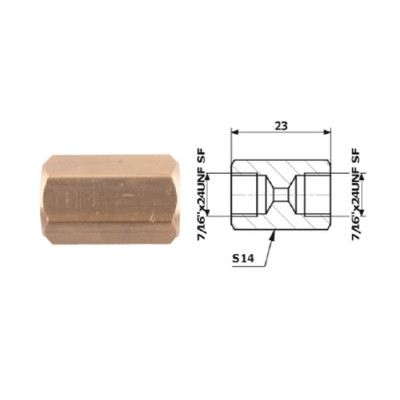PRZEWODY HAMULCOWE ŁĄCZNIK PRZEWODÓW HAM. WEW. M 7/16"X24 UNF SF + WEW M 7/16" X24 UNF SF