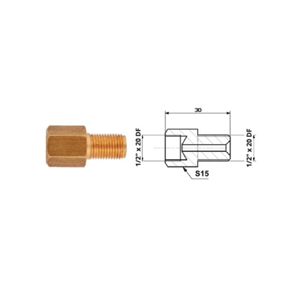 PRZEWODY HAMULCOWE ŁĄCZNIK PRZEWODÓW HAM. WEW. 1/2"X20 DF + ZEW 1/2"X20 DF