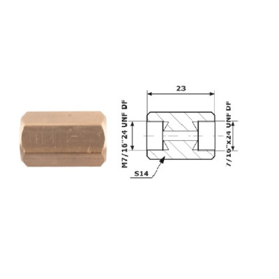 ŁĄCZNIK PRZEWODÓW HAMULCOWYCH 7/16"X24 UNF DF + 7/16"X24 UNF DF