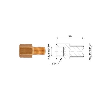 PRZEWODY HAMULCOWE ŁĄCZNIK PRZEWODÓW HAM. WEW. 3/8"X24 DF + ZEW 7/16"X24 DF