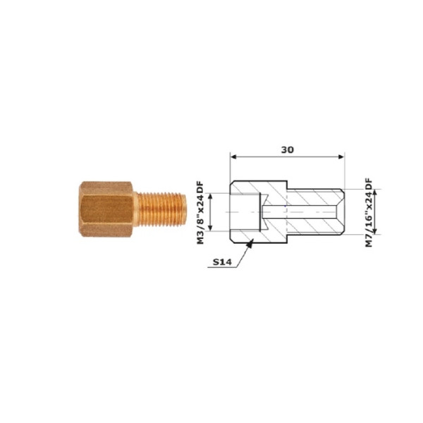 PRZEWODY HAMULCOWE ŁĄCZNIK PRZEWODÓW HAM. WEW. 3/8"X24 DF + ZEW 7/16"X24 DF